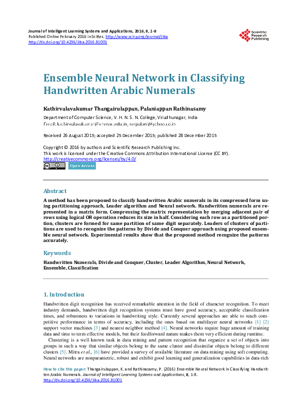 (PDF) Ensemble Neural Network in Classifying Handwritten Arabic Numerals