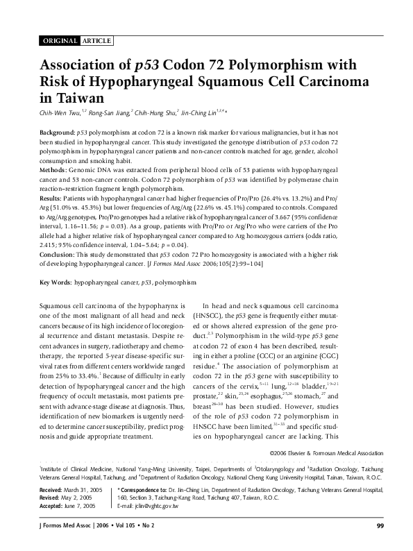 (PDF) Association of p53 Codon 72 Polymorphism with Risk of ...
