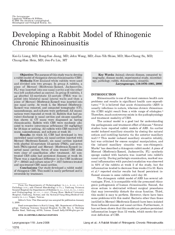 (PDF) Developing a Rabbit Model of Rhinogenic Chronic Rhinosinusitis