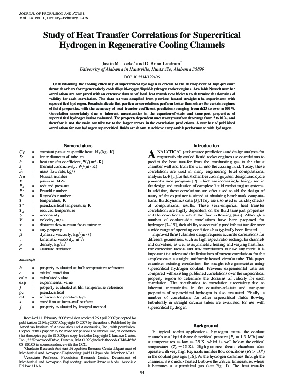 (PDF) Study of Heat Transfer Correlations for Supercritical Hydrogen in