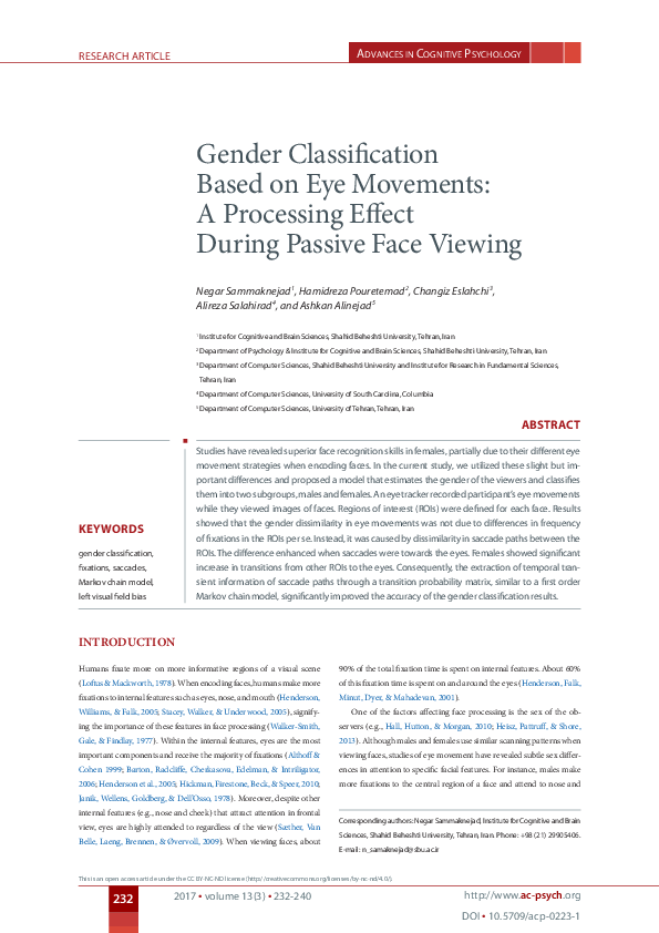 (PDF) Gender Classification Based on Eye Movements: A Processing Effect ...