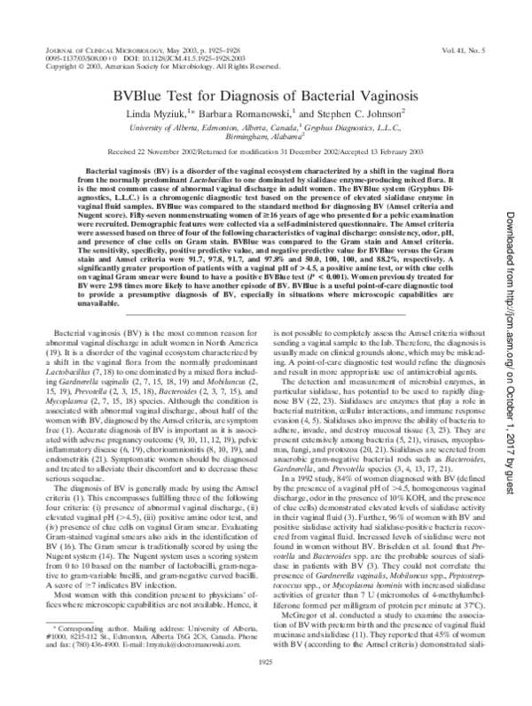 (PDF) BVBlue Test for Diagnosis of Bacterial Vaginosis