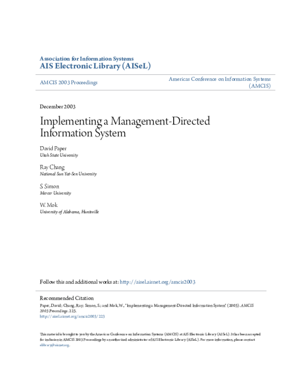 (PDF) Implementing a Management-Directed Information System