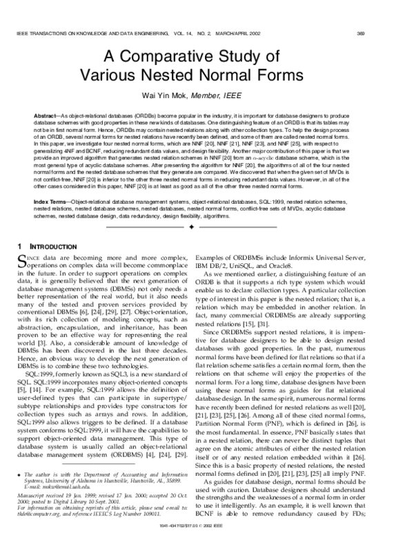 (PDF) A comparative study of various nested normal forms