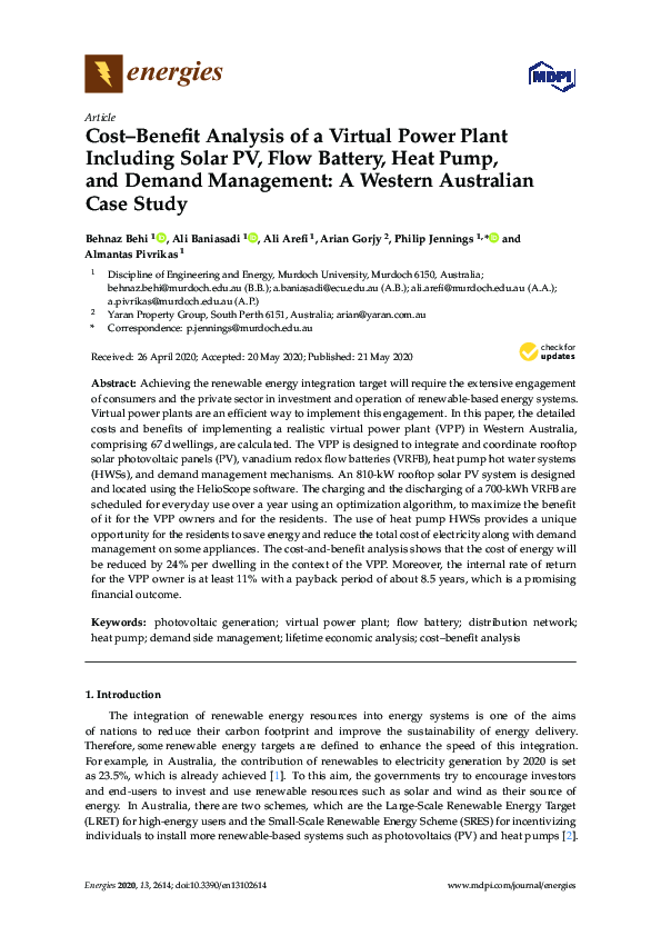 (PDF) Cost–Benefit Analysis of a Virtual Power Plant Including Solar PV ...
