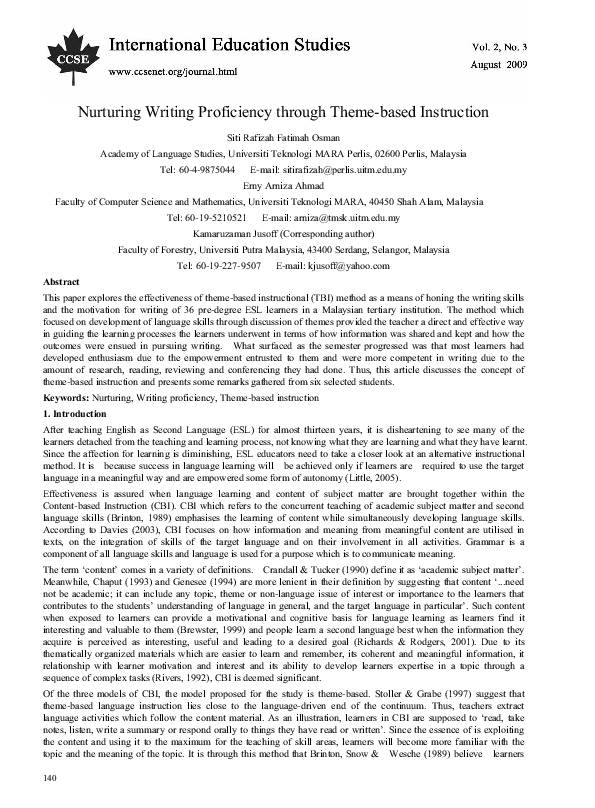 (PDF) Nurturing Writing Proficiency through Theme-based Instruction