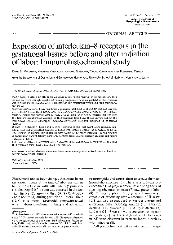 (PDF) Expression of interleukin-8 receptors in the gestational tissues ...