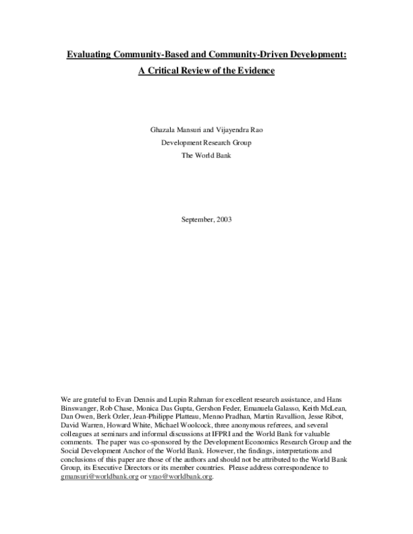 (PDF) Evaluating Community-Based and Community-Driven Development: A ...