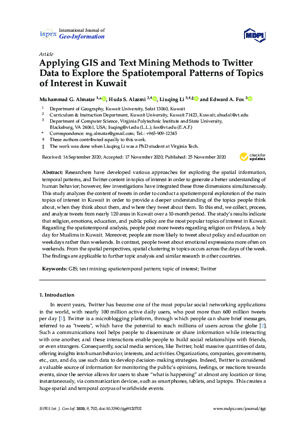 (PDF) Applying GIS and Text Mining Methods to Twitter Data to Explore ...