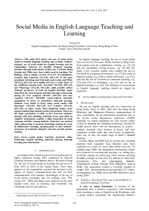 (PDF) Social Media in English Language Teaching and Learning