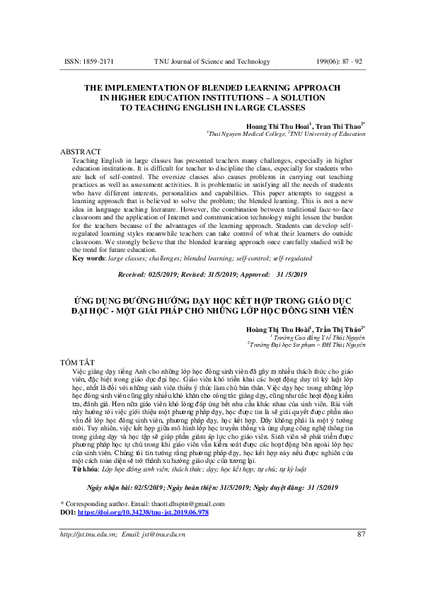 (PDF) The Implementation of Blended Learning Approach in Higher ...