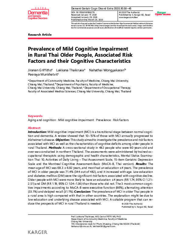 (PDF) Prevalence of Mild Cognitive Impairment in Rural Thai Older ...