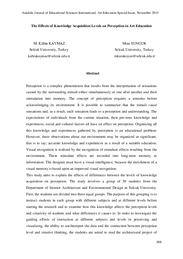 (PDF) The Effects of Knowledge Acquisition Levels on Perception in Art ...