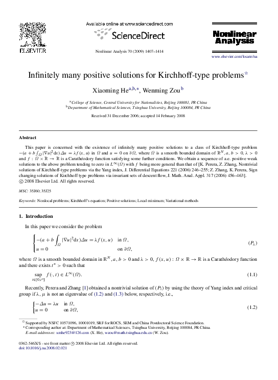 (PDF) Infinitely many positive solutions for Kirchhoff-type problems
