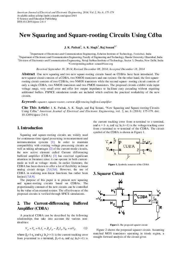 (PDF) New Squaring and Square-rooting Circuits Using Cdba