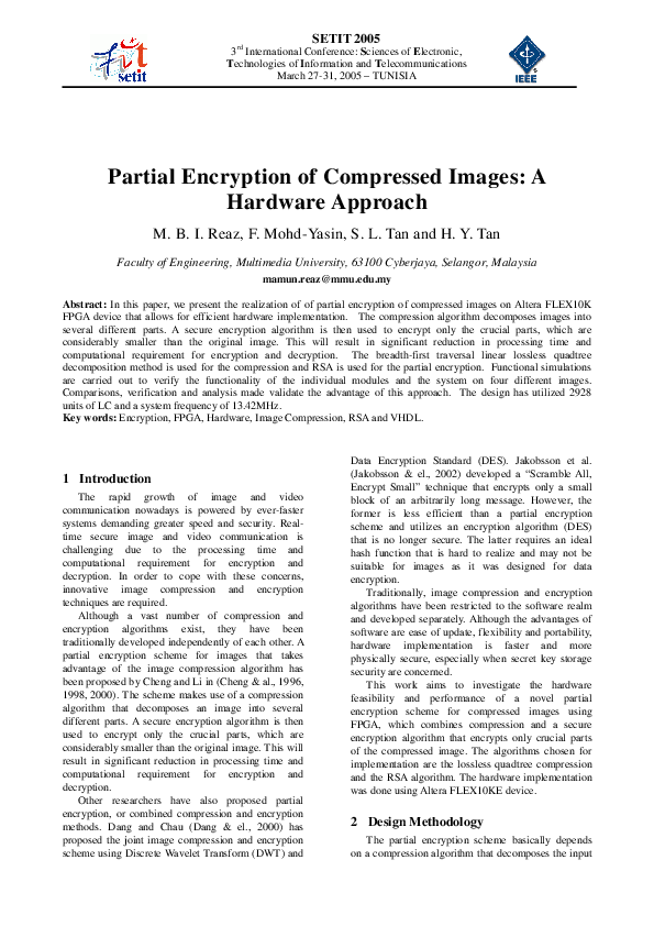 (PDF) Partial Encryption of Compressed Images: A Hardware Approach