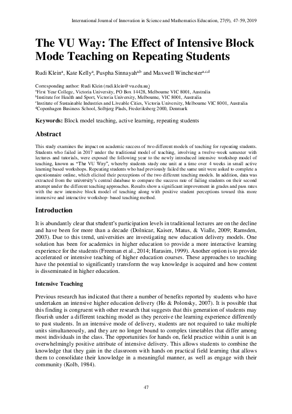 (PDF) The block model intensive learning at University favours low ...
