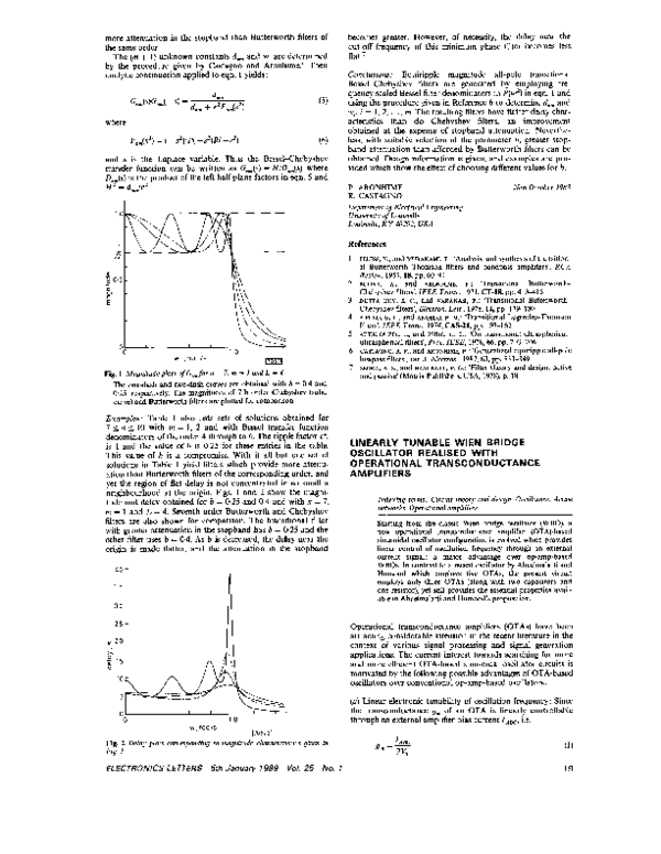 (PDF) Linearly tunable Wien bridge oscillator realised with operational ...