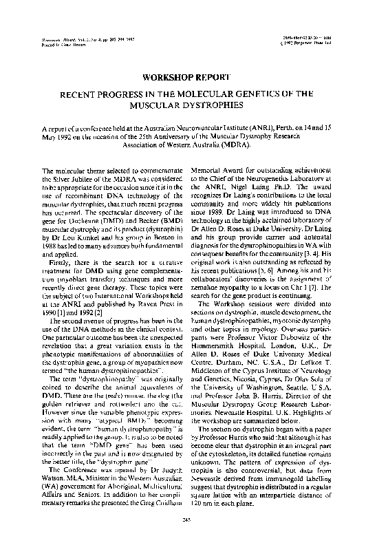 (PDF) Recent progress in the molecular genetics of the muscular dystrophies