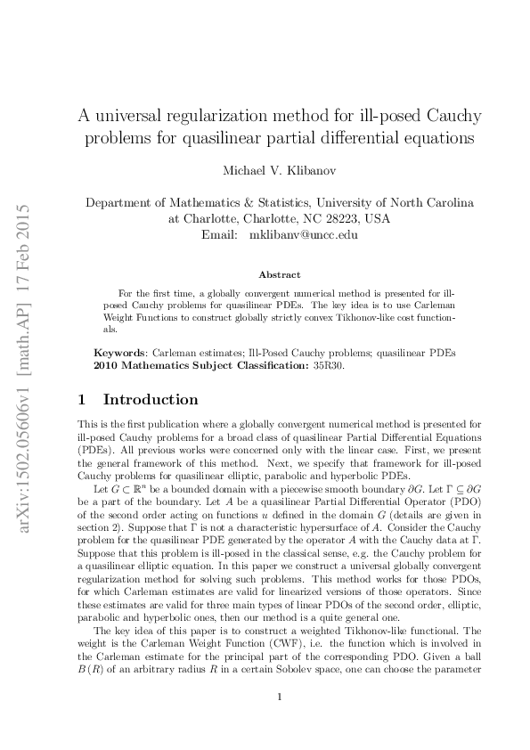 (PDF) A universal regularization method for ill-posed Cauchy problems ...