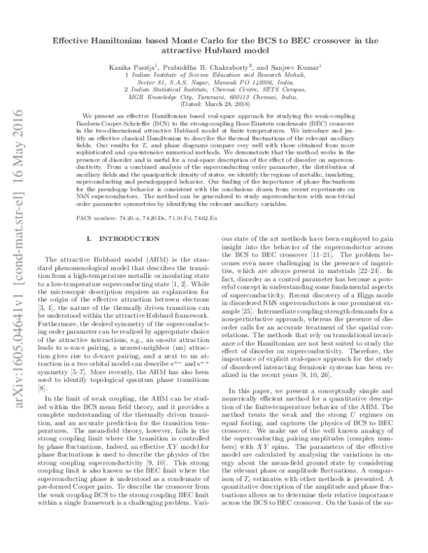 (PDF) Effective Hamiltonian based Monte Carlo for the BCS to BEC ...