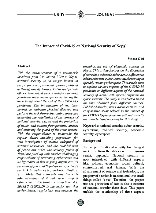 (PDF) The Impact of Covid-19 on National Security of Nepal