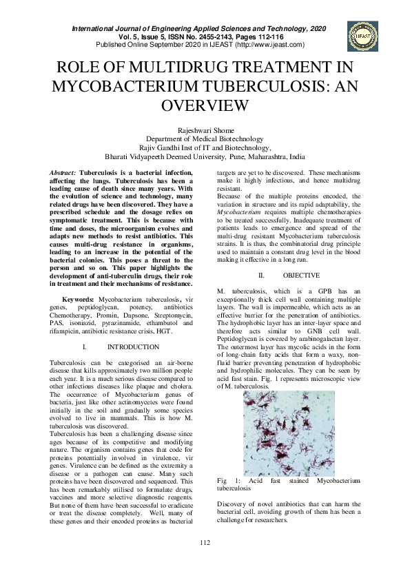 (PDF) Role of Multidrug Treatment in Mycobacterium Tuberculosis: An ...