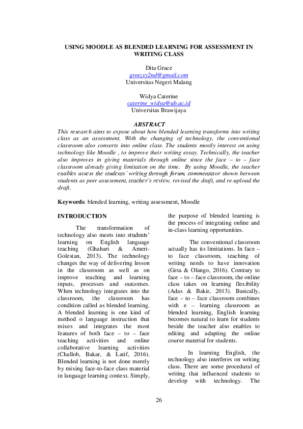 (PDF) Using MOODLE as Blended Learning For Assessment in Writing Class