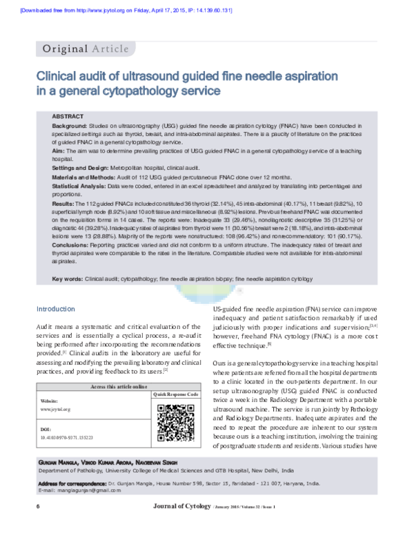 (PDF) Clinical audit of ultrasound guided fine needle aspiration in a ...
