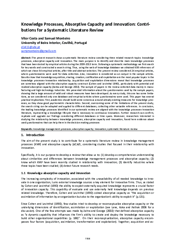 (PDF) Knowledge Processes, Absorptive Capacity and Innovation ...