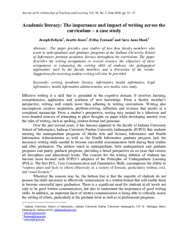(PDF) Academic literacy The importance and impact of writing across