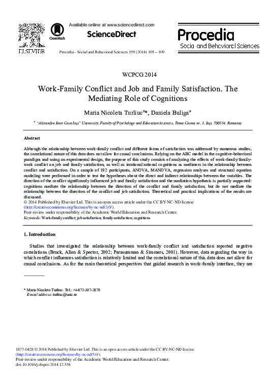 (PDF) Work-Family Conflict and Job and Family Satisfaction. The ...