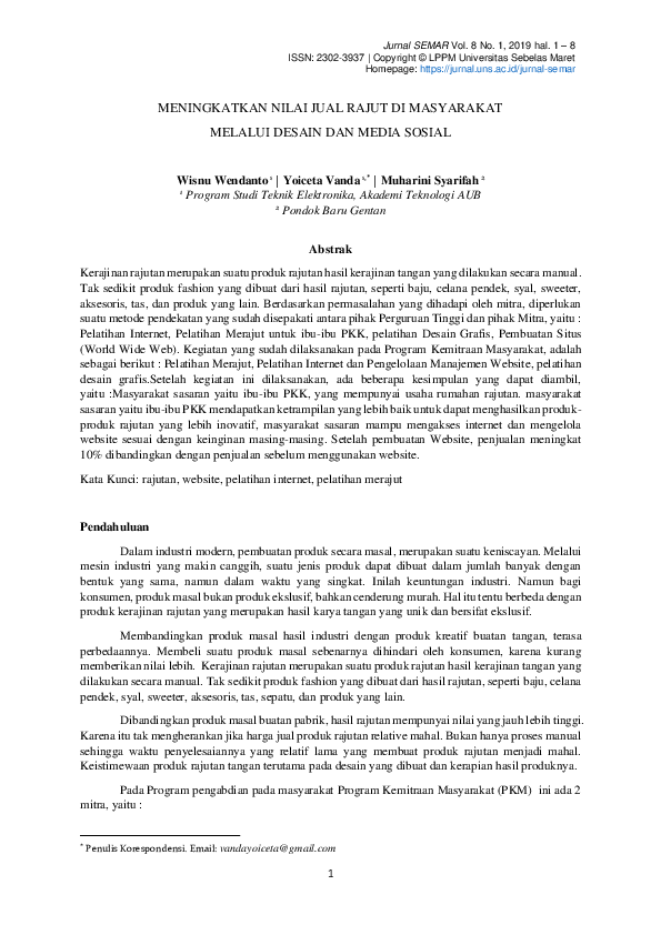 Meningkatkan Nilai Jual Rajut Di Masyarakat Melalui Desain dan Media Sosial