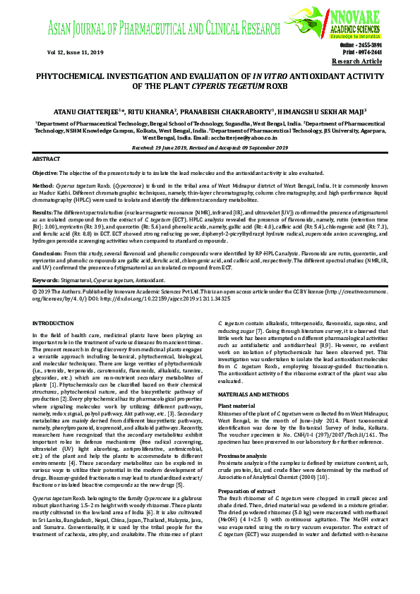 (PDF) Phytochemical Investigation and Evaluation of in Vitro ...