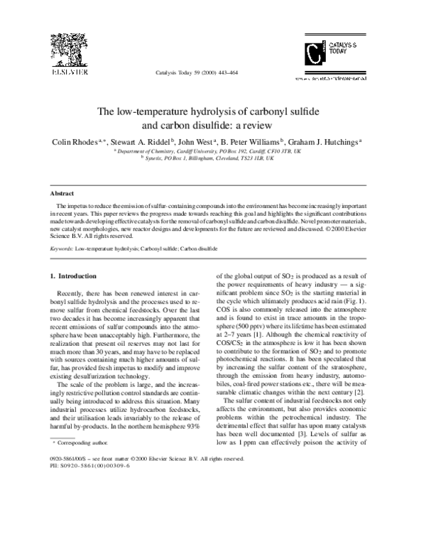 (PDF) The low-temperature hydrolysis of carbonyl sulfide and carbon ...