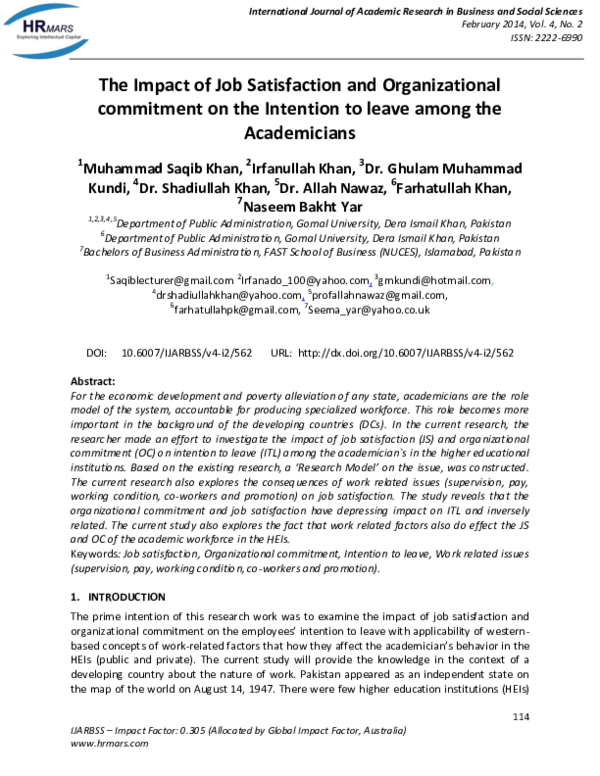 (PDF) The Impact of Job Satisfaction and Organizational commitment on ...