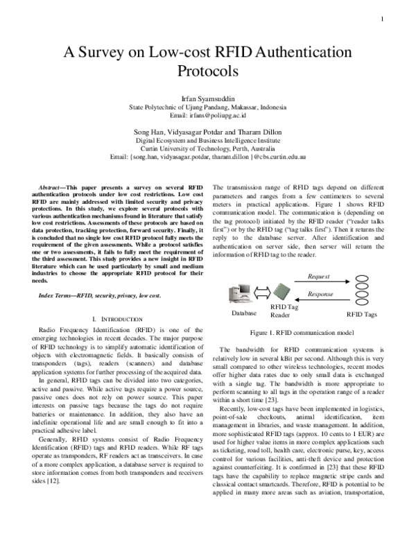 (PDF) A Survey on Low-cost RFID Authentication Protocols