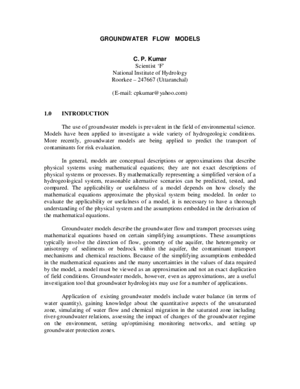 (PDF) Groundwater Flow Models