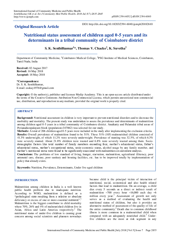 (PDF) Nutritional status assessment of children aged 0-5 years and its ...