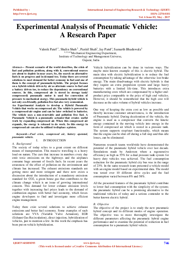 (PDF) Experimental Analysis of Pneumatic Vehicle: A Research Paper