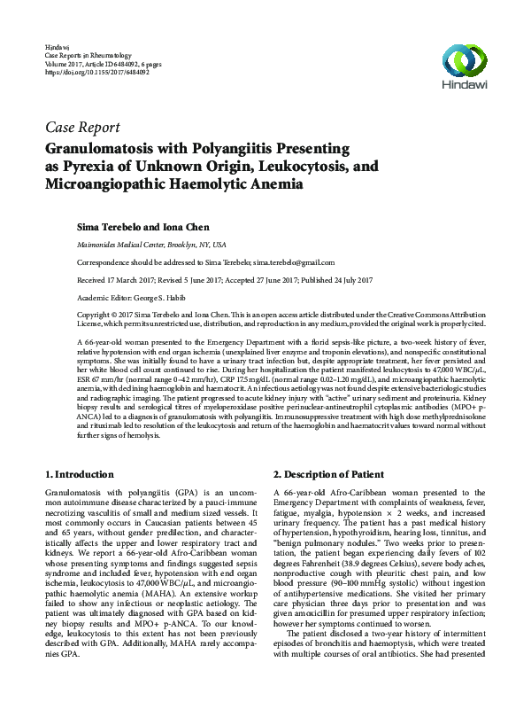 (PDF) Granulomatosis with Polyangiitis Presenting as Pyrexia of Unknown ...
