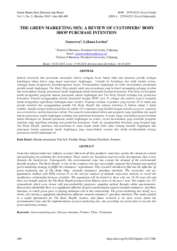  PDF The Green Marketing MIX A Review Of Customers Body Shop 