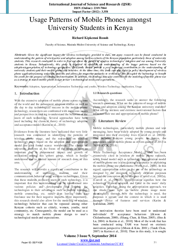 (PDF) Usage Patterns of Mobile Phones Among University Students in Kenya