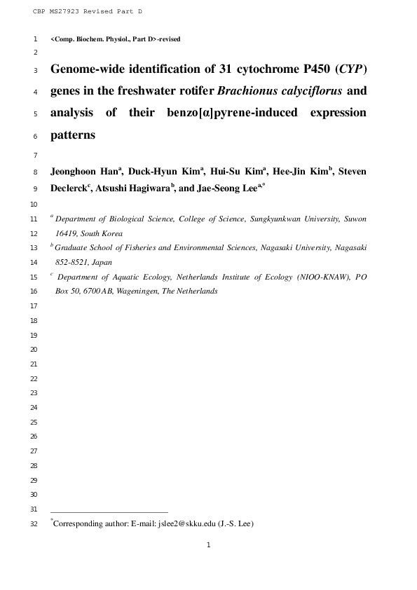 (PDF) Genome-wide identification of 31 cytochrome P450 (CYP) genes in ...