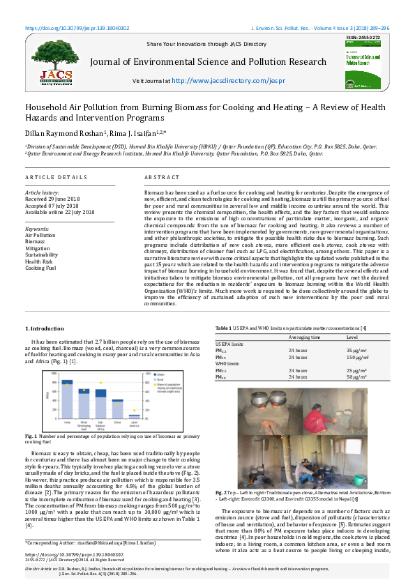 (PDF) Household Air Pollution from Burning Biomass for Cooking and ...