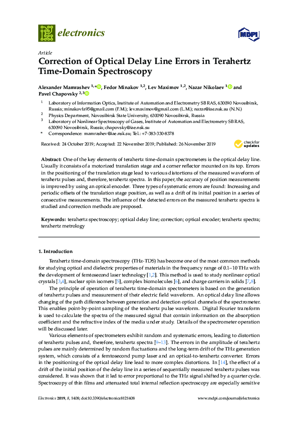 (PDF) Correction of Optical Delay Line Errors in Terahertz Time-Domain ...