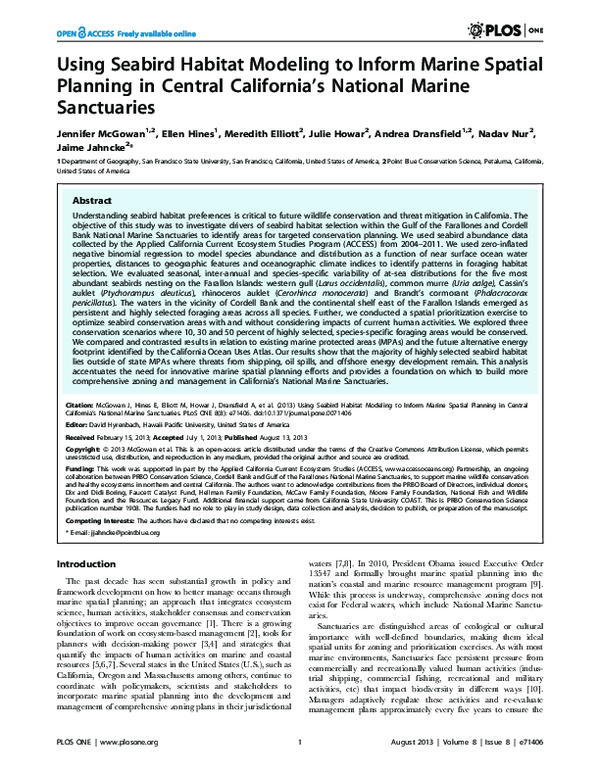 (PDF) Using Seabird Habitat Modeling to Inform Marine Spatial Planning ...