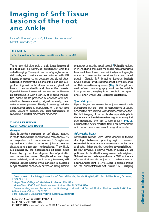 (PDF) Imaging of Soft Tissue Lesions of the Foot and Ankle