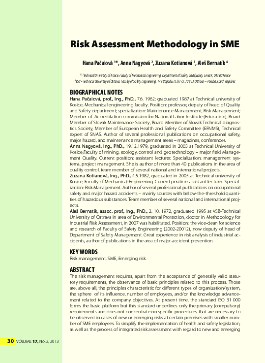 (PDF) Risk Assessment Methodology in SME