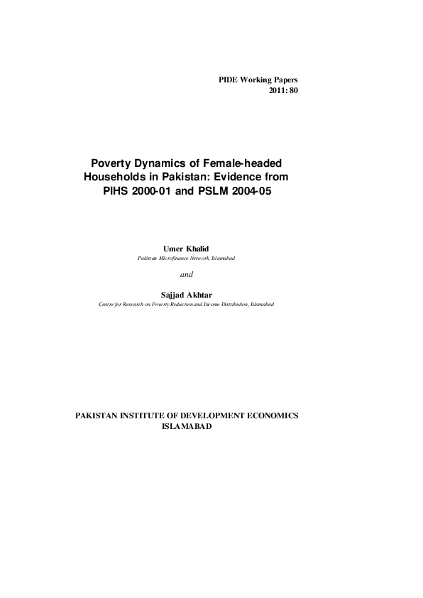 (PDF) Poverty Dynamics of Female-headed Households in Pakistan ...